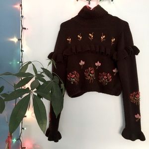 Zara Ruffle Embroidered Sweater